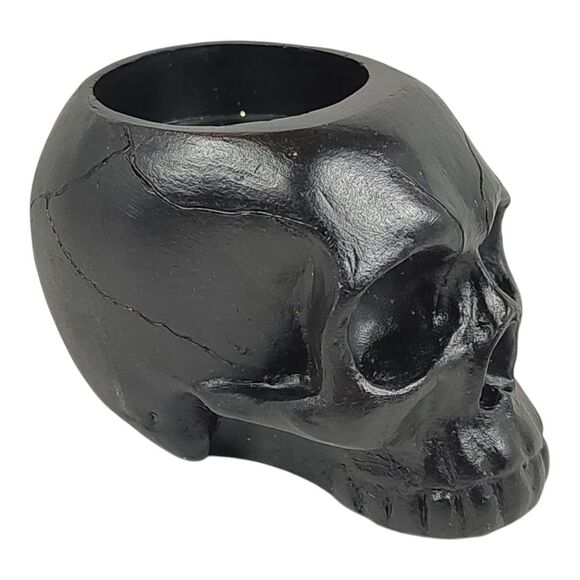 Black Resin Tea Light Candle Votive Holder Skull Bones Head Holiday Seasonal New - Picture 1 of 9